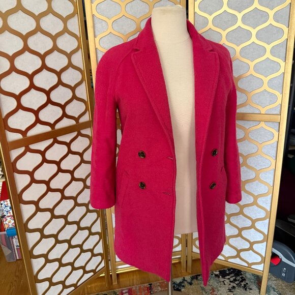 Gerard Darel Size FR 38 US 6 Fuchsia Double-Breasted Wool Blend Pea Coat Jacket - Picture 14 of 16